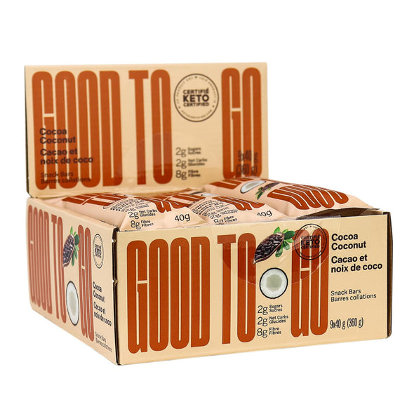 GOOD TO GO Keto Snack Bars Cocoa Coconut, 9 Bar Pack