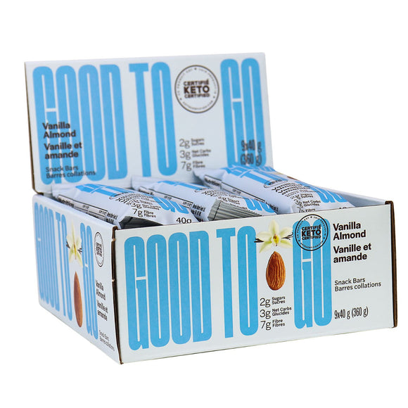 GOOD TO GO Keto Snack Bars Vanilla Almond, 9 Bar Pack